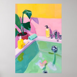 Colourful Bathtub Art Print Whimsical Bathroom