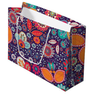 Colourful Batik Illustration Nature Floral Pattern Large Gift Bag