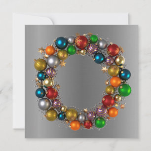 Colourful Baubles Wreath Holiday Card