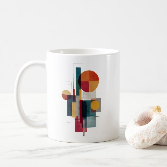 Colourful Bauhaus Geometric Abstract Art Mug (With Donut)