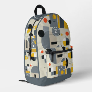 Colourful bauhaus geometric pattern monogram printed backpack