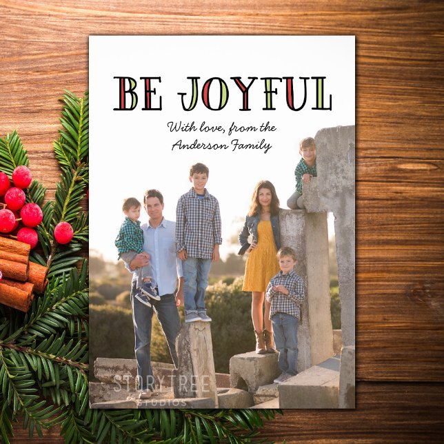 Colourful Be Joyful Holiday Photo Flat Card (Colorful Be Joyful Holiday Photo Card)