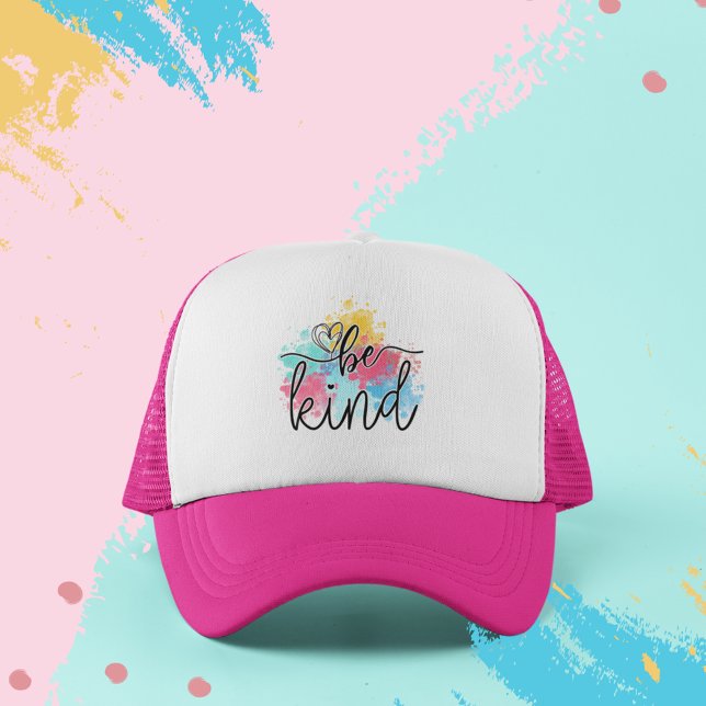 Colourful Be Kind Paint Splash  Trucker Hat (Send a positive message of kindness with this colorful trucker hat. )