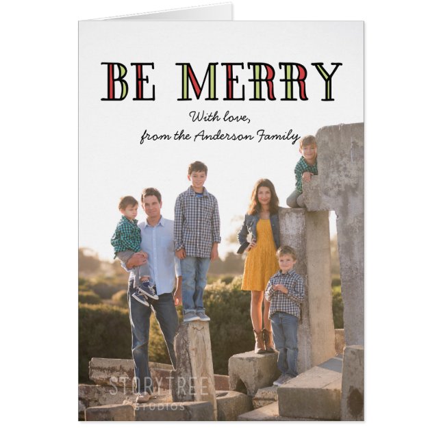 Colourful Be Merry Holiday Photo Card (Front)