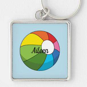 Colourful Beach Ball Add your Name Key Ring