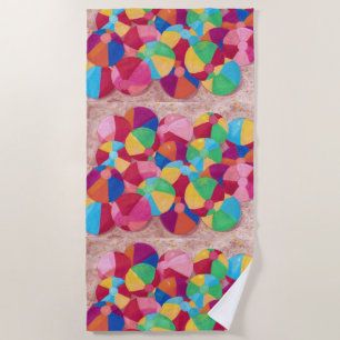 Colourful Beach Balls Collage on Sand Beach Towels
