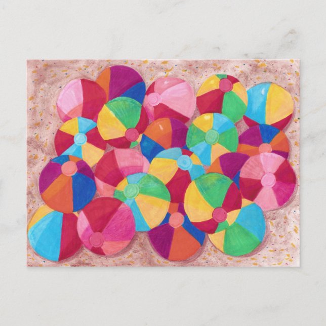 Colourful Beach Balls Collage on Sand Postcards (Front)