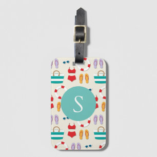 Colourful Beach Holiday Pattern Monogram Luggage Tag