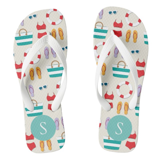 Colourful Beach Holiday Pattern Personalised Jandals (Footbed)