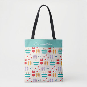 Colourful Beach Holiday Pattern Personalised Tote Bag