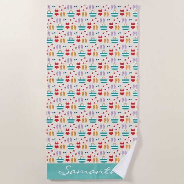 Colourful Beach Holiday Pattern Personalised Towel (Front)
