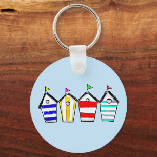 Colourful Beach Hut Illustration Key Ring