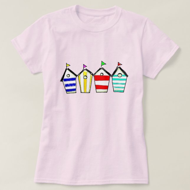 Colourful Beach Hut Illustration T-Shirt (Design Front)