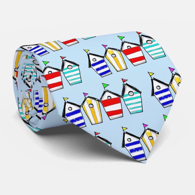 Colourful Beach Hut Illustration Tie (Rolled)