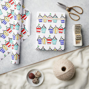 Colourful Beach Hut Illustration Wrapping Paper