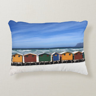Colourful Beach Huts by the Sea Accent Pillow