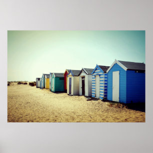 Colourful Beach Huts In The Sun Poster
