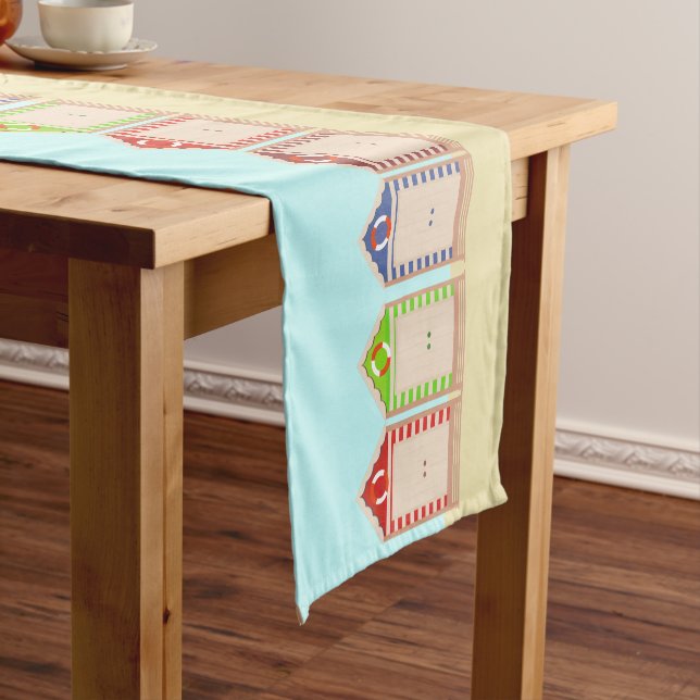Colourful Beach Huts Summer  Short Table Runner (In Situ)