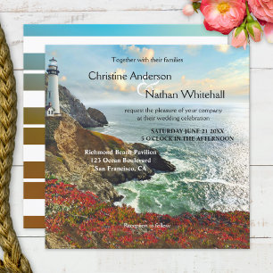 Colourful Beach Lighthouse Wedding Invitation