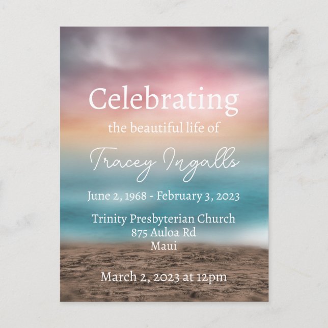 Colourful Beach Sunset Funeral Postcard (Front)