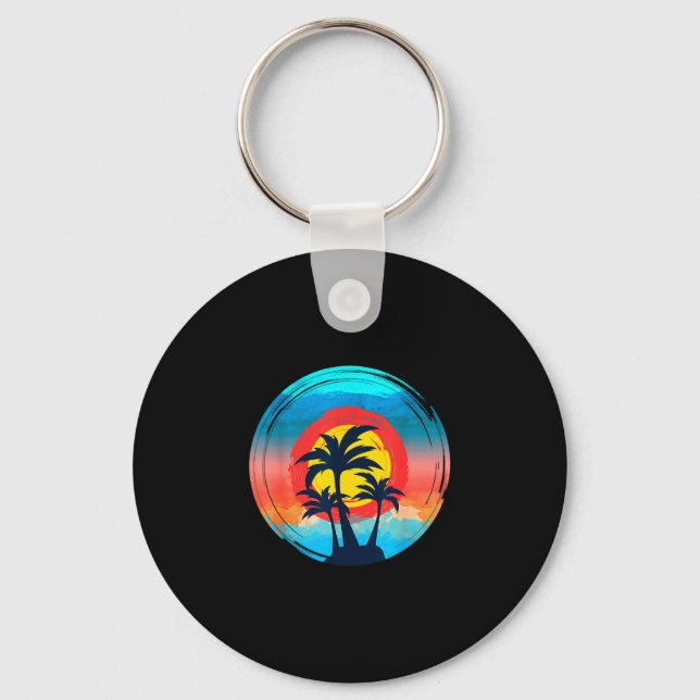 Colourful beach sunset sky palm trees for men wome key ring (Front)