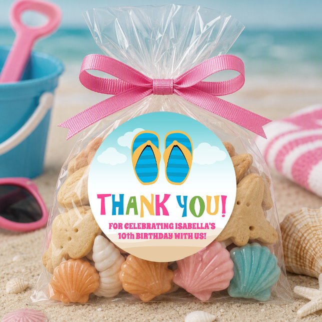 Colourful Beach Theme (Flip-Flop Sandals) Classic Round Sticker (Creator Uploaded)
