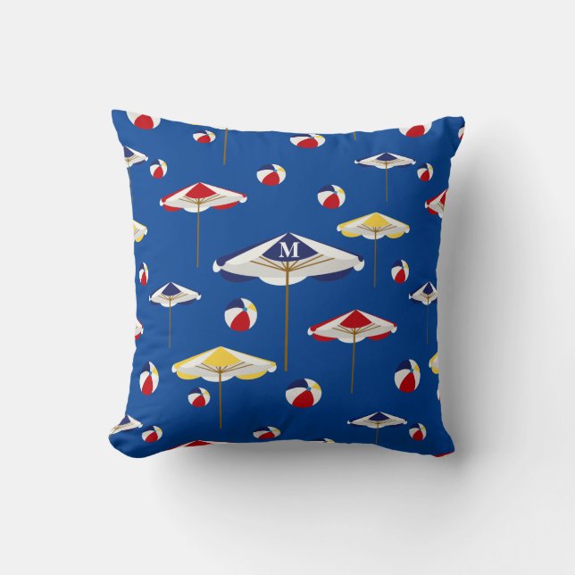 Colourful Beach Umbrella and Beach Ball Custom Cushion (Front)
