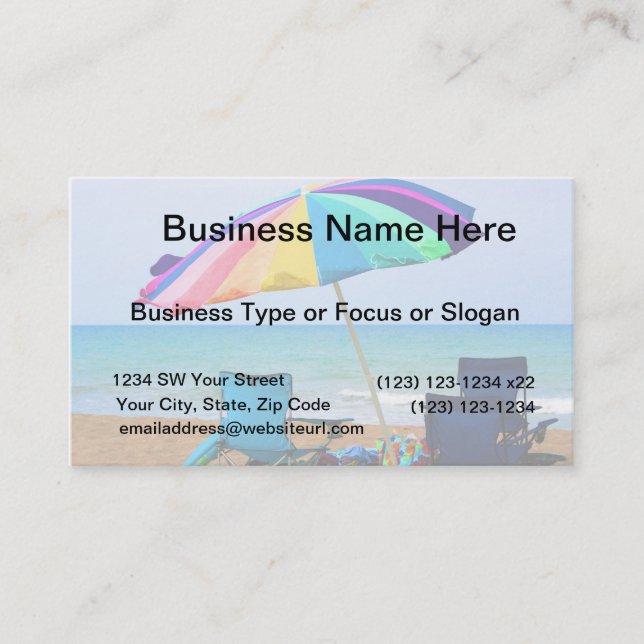 Colourful beach umbrella and chairs in Florida Business Card (Front)