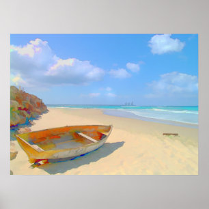 Colourful Beached Boat on Caribbean Island Poster