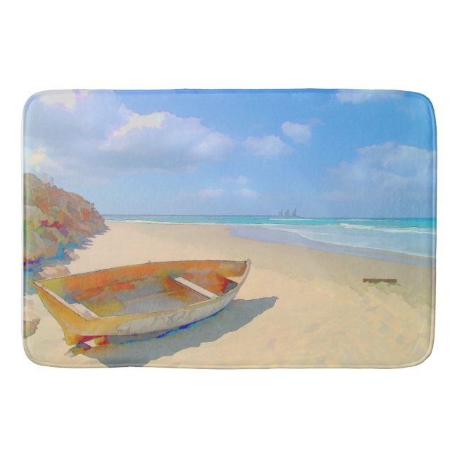 Colourful Beached Caribbean Boat Bath Mat (Front)