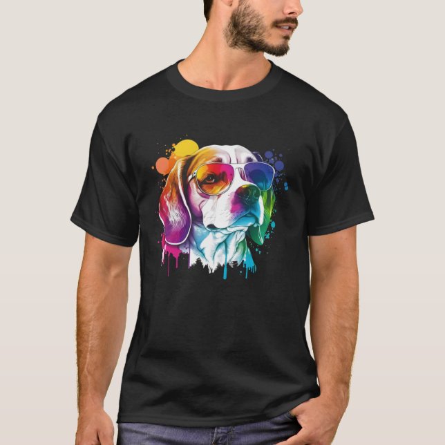 Colourful Beagle Pop Dog Dad Mum Dog T-Shirt (Front)
