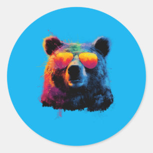 Colourful Bear Funny Animal Lover Fathers Day Men Classic Round Sticker