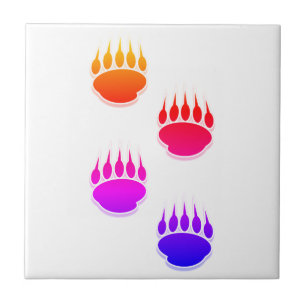 Colourful Bear Paw Prints Ceramic Tile