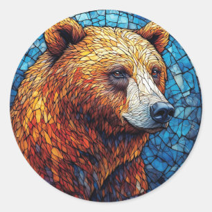 Colourful Bear Portrait in a Stained Glass Art Classic Round Sticker