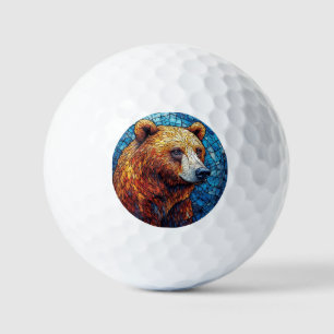 Colourful Bear Portrait in a Stained Glass Art Golf Balls