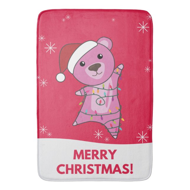 Colourful Bears Merry Christmas Winter Animals Bea Bath Mat (Front Vertical)