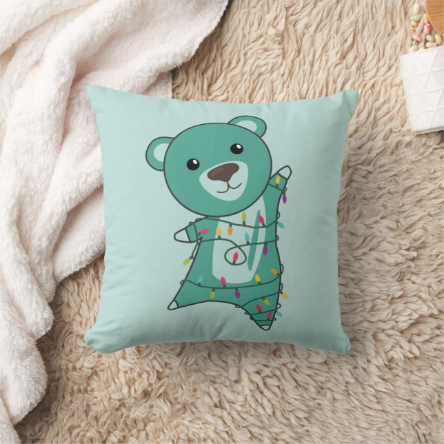 Colourful Bears Merry Christmas Winter Animals Bea Cushion (Blanket)