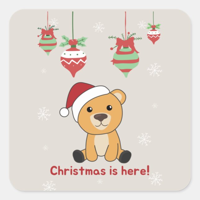 Colourful Bears Merry Christmas Winter Animals Bea Square Sticker (Front)