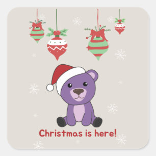 Colourful Bears Merry Christmas Winter Animals Bea Square Sticker