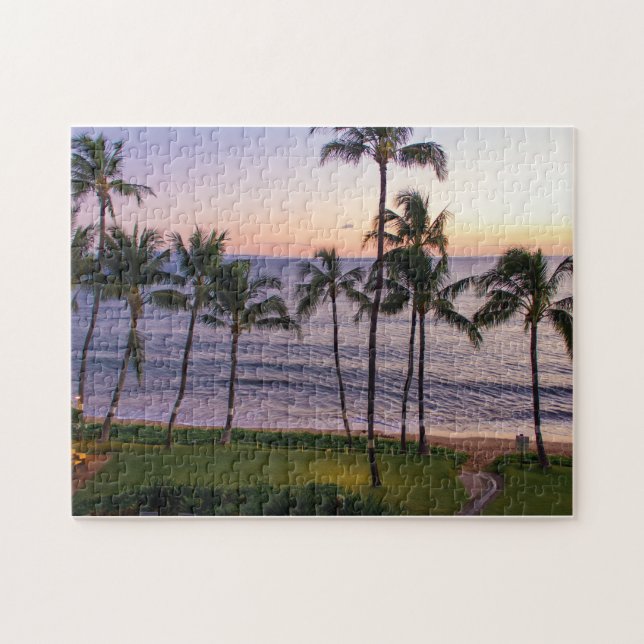 Colourful Beautiful Beach Resort Green Palm Trees Jigsaw Puzzle (Horizontal)
