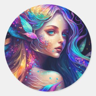 Colourful Beautiful Fairy Classic Round Sticker