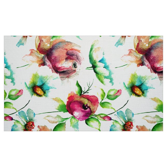 Colourful Beautiful Flowers Pattern Watercolors Fabric (Fat Quarter)