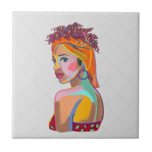 Colourful Beautiful Girl Art Abstract Design Tile