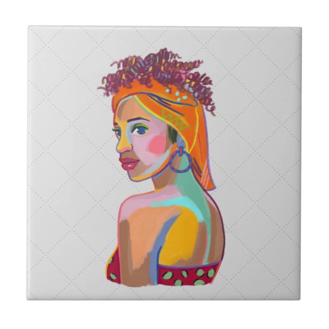 Colourful Beautiful Girl Art Abstract Design   Tile (Front)