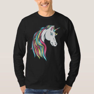 Colourful Beautiful Rainbow Unicorn Head Flowing M T-Shirt