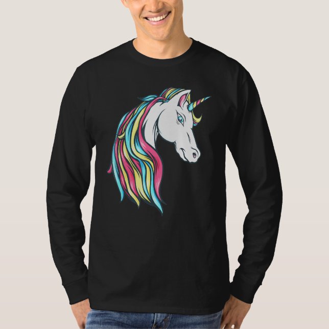 Colourful Beautiful Rainbow Unicorn Head Flowing M T-Shirt (Front)