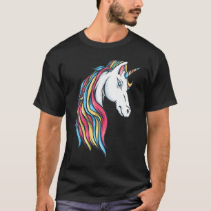 Colourful Beautiful Rainbow Unicorn Head Flowing M T-Shirt