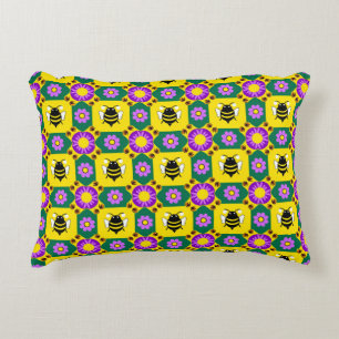 🐝 Colourful Bee Flower Cottage Garden Accent Deco Decorative Cushion