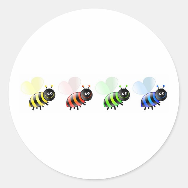 Colourful Bees Classic Round Sticker (Front)