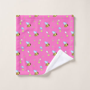 🐝 Colourful Bees Floral Pink Garden Vibes 🌷 Wash Cloth